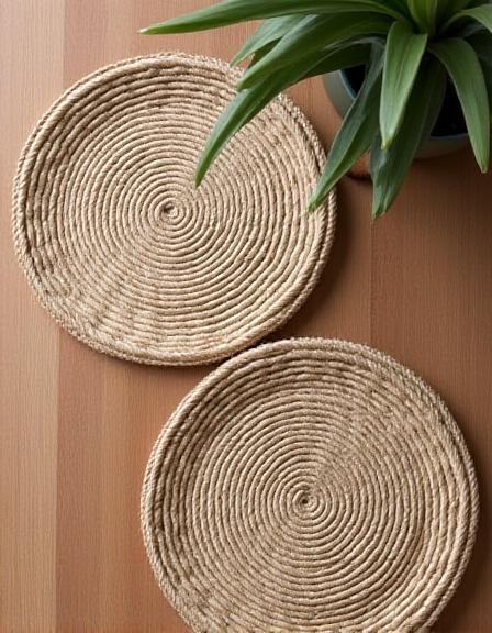 Woven cactus fiber placemats on a wooden table